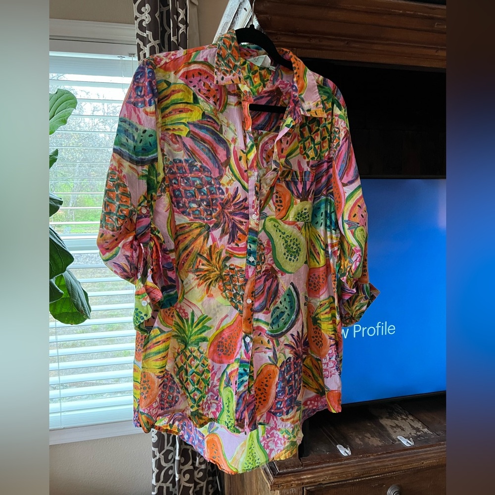True Destinations Swimsuit Coverup Large Colorful Shirt Dress Summer Beach EUC!